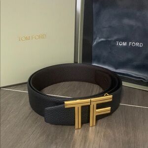 Tom Ford Black Belt with Gold TF Buckle